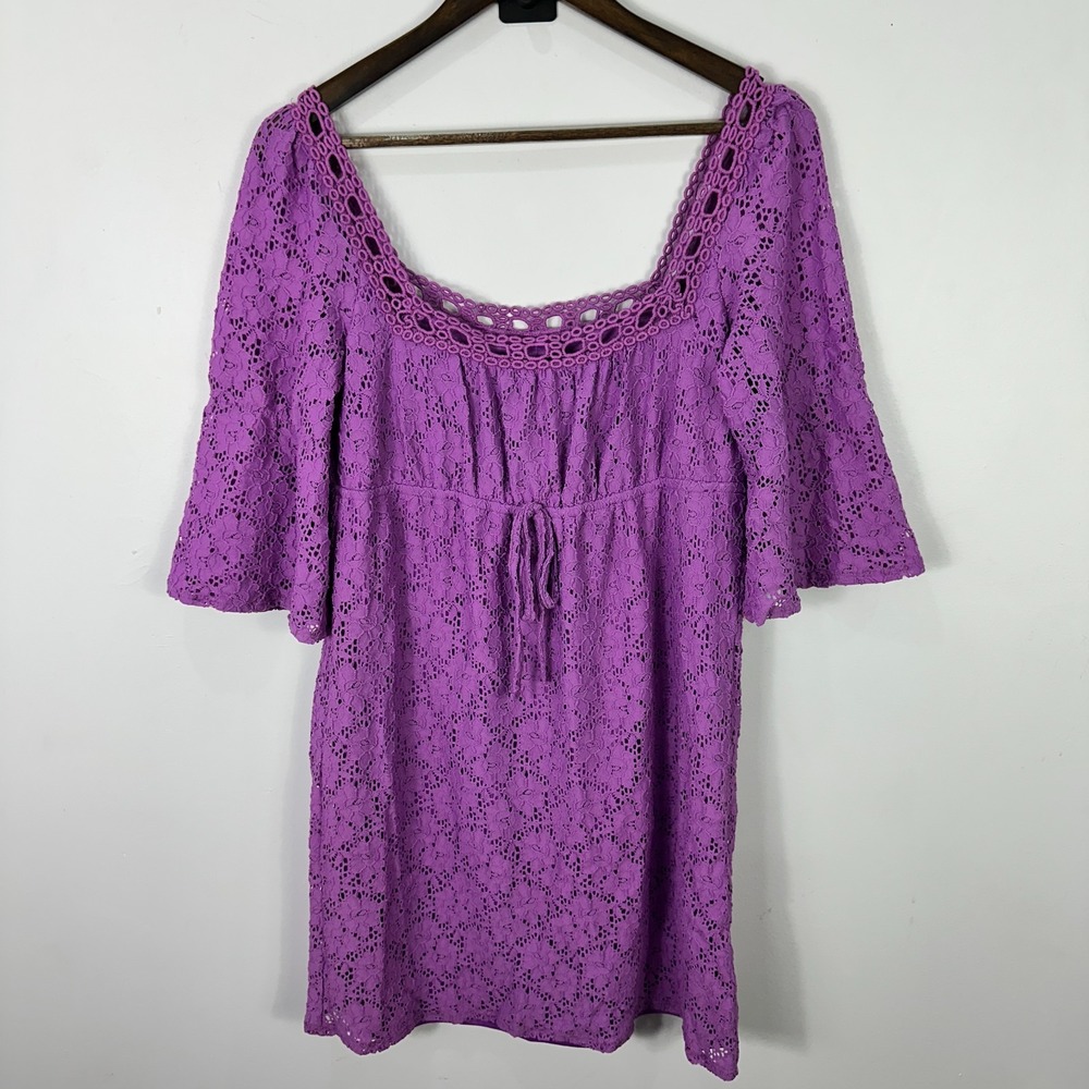 Laundry by Shelli Segal Babydoll Mini Dress Medium Purple Crochet Fairy Ethereal